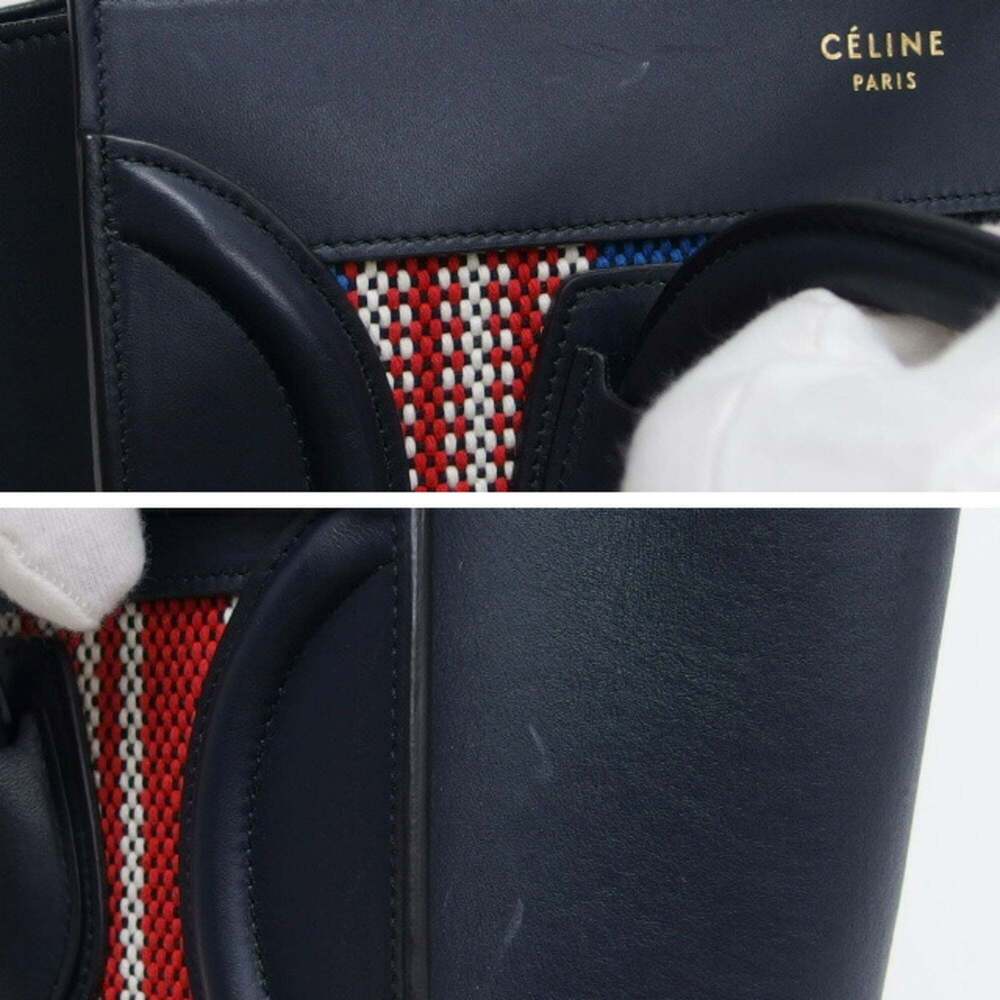 Celine Luggage Micro Shopper Striped Handbag Dark Navy - Picture 8 of 11